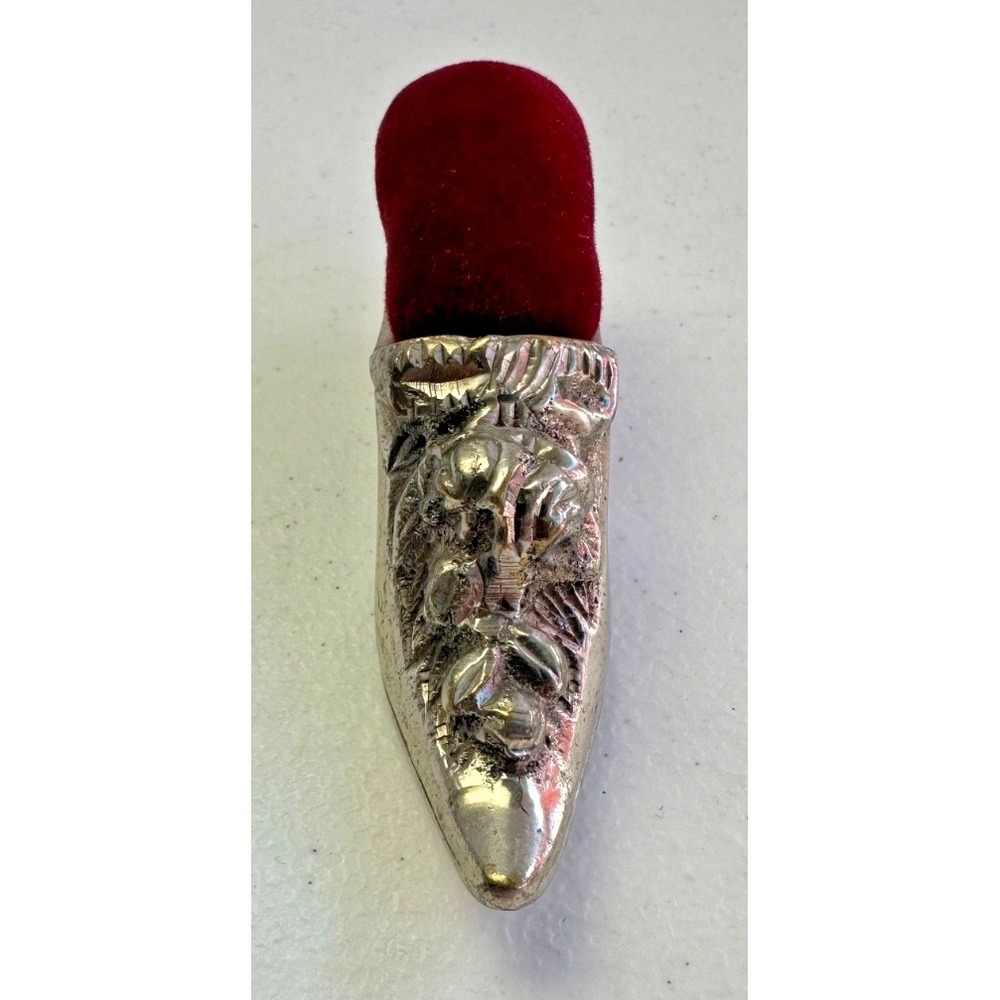 Antique Victorian Womens Shoe Metal Pin Cushion Silver Plate Victoria Trading Co - Picture 9 of 9
